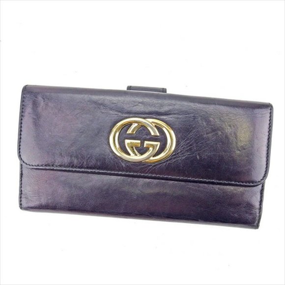 Gucci Wallet Purse G logos Black Gold Woman unisex Authentic Used T4151 - Picture 1 of 6